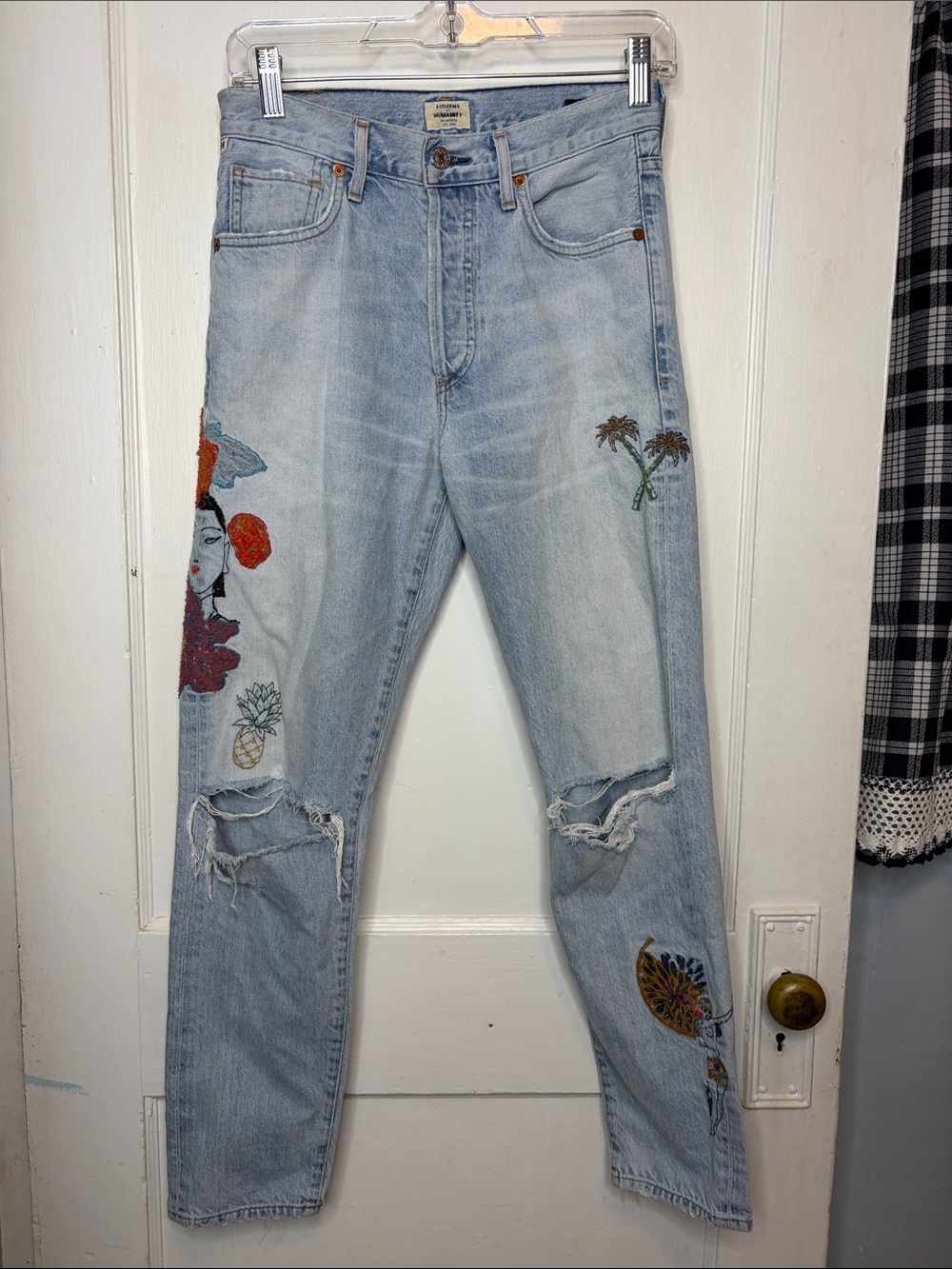 Citizens Of Humanity Liya Light Blue High-Rise Crop Jeans Vintage Embroidered 24